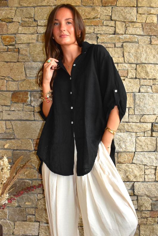 Pia Pillow Cotton Embroidered Tile Classic Shirt Black